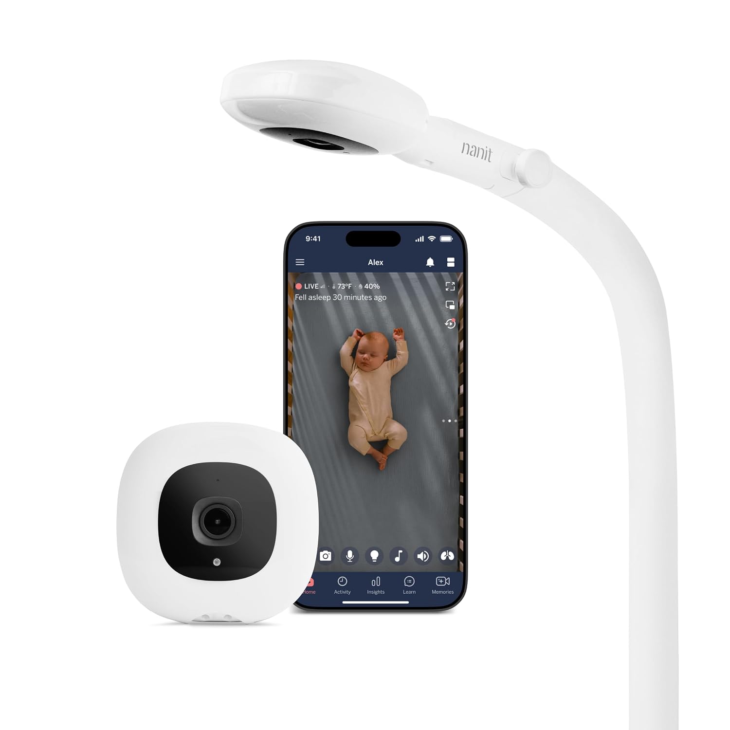 Nanit Smart Baby Video Monitor – Camera & Floor Stand – 1080p Wi-Fi Camera | Pro edition, 2-way audio, sound/motion/cry notifications, night vision, see your baby from anywhere, video camera