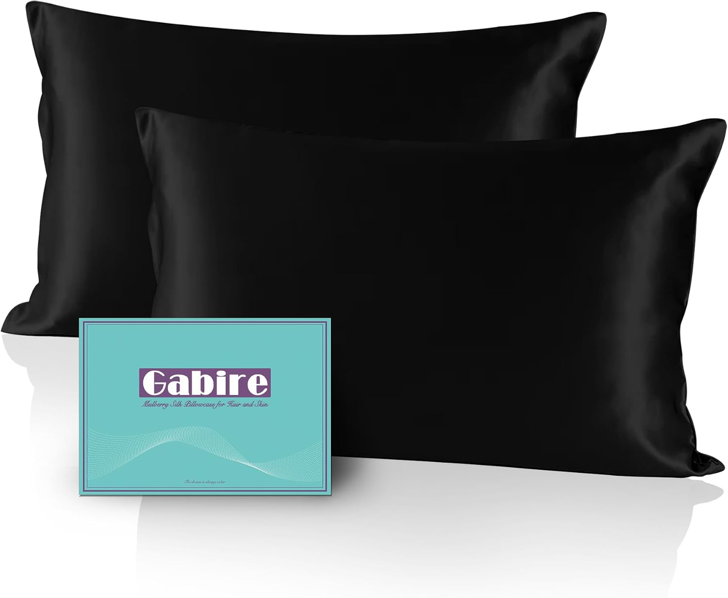 Gabire Mulberry Silk Pillow Cases Set of 2, Both Sides Real Silk Pillowcase for Hair and Skin Prevent Acne Pillowcase Organic Silk Pillowcase 2 Pack with Hidden Zipper, Black, Standard (20″×26″)