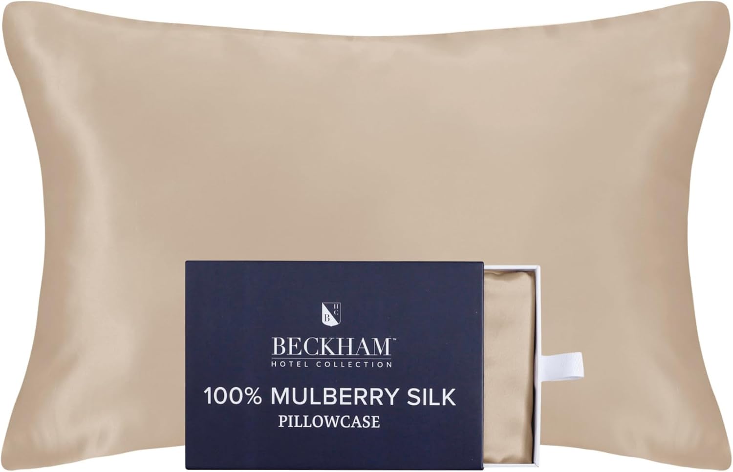 Beckham Hotel Collection Silk Pillow Case with Zipper, 100% Mulberry Silk Pillowcase for Hair & Skin, 22 Momme 6A Grade, Oeko-TEX Certified, 1PC, Queen, Champagne