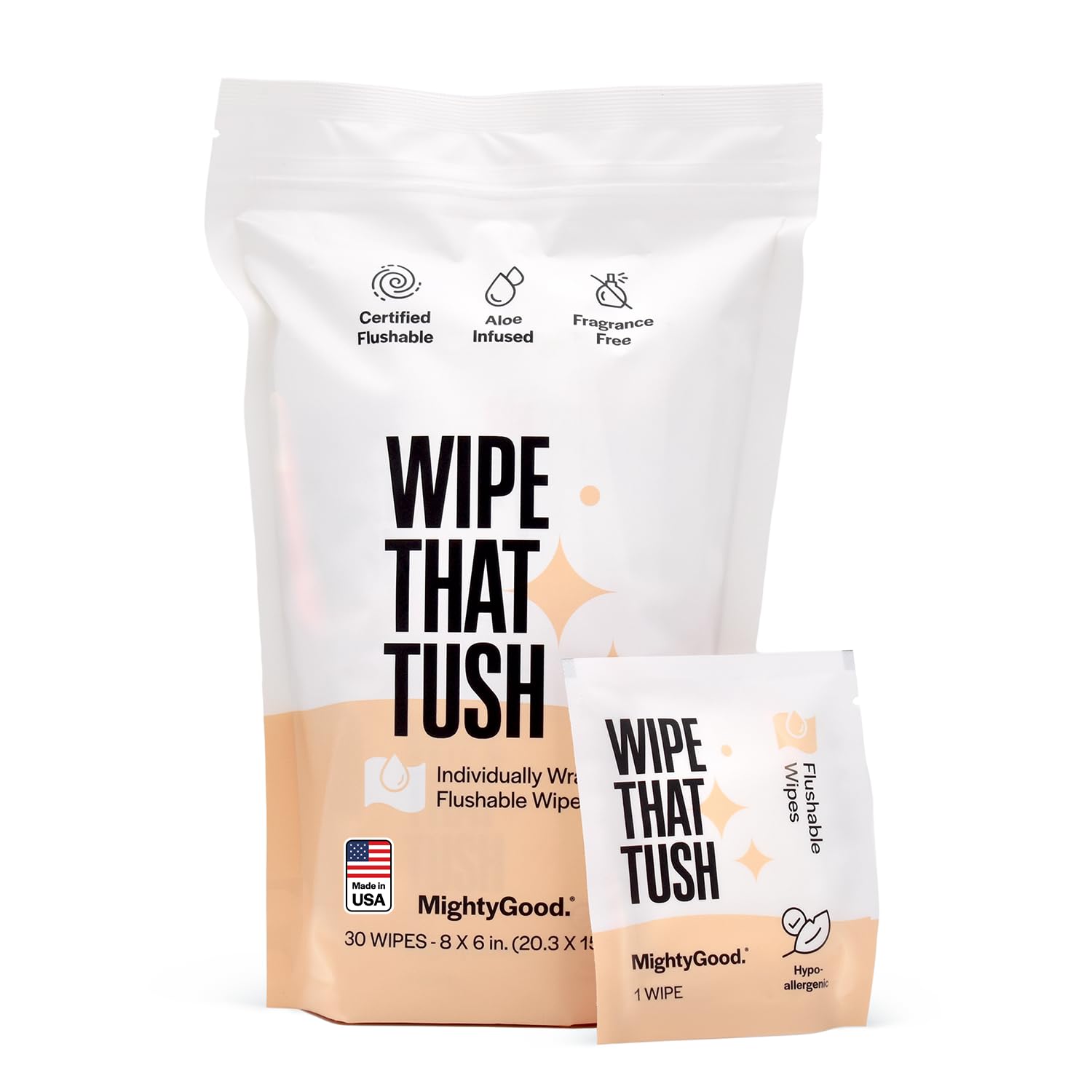 Wipe That Tush On-The-Go Flushable Wipes, 1 Pack of 30, Fragrance Free