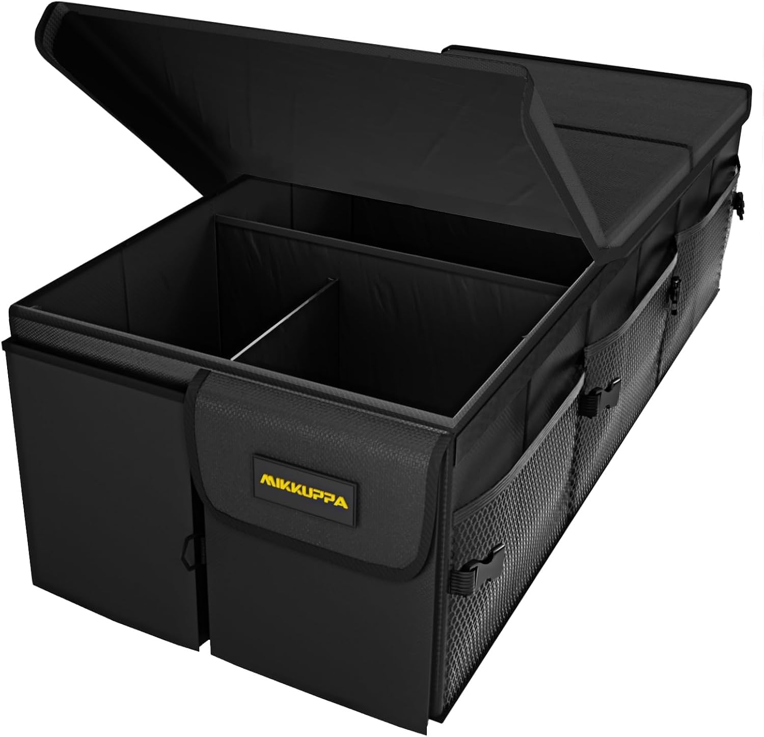 MIKKUPPA Trunk Organizer with Lid – 95L Collapsible Car Organizer, Black | Reinforced Board Resists Deformation, Sturdy Car Storage for SUV Sedan Truck Van, with Adjustable Straps and Non-Slip Bottom