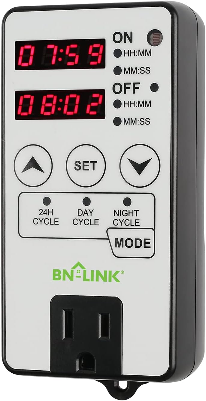 BN-LINK Timer Outlet Short Period Repeat Cycle Intermittent Digital Timer, Interval Timer – Day, Night, or 24 Hour Operation, Programmable Plug-in Timer for Appliances Electrical Outlets 15A/1875W