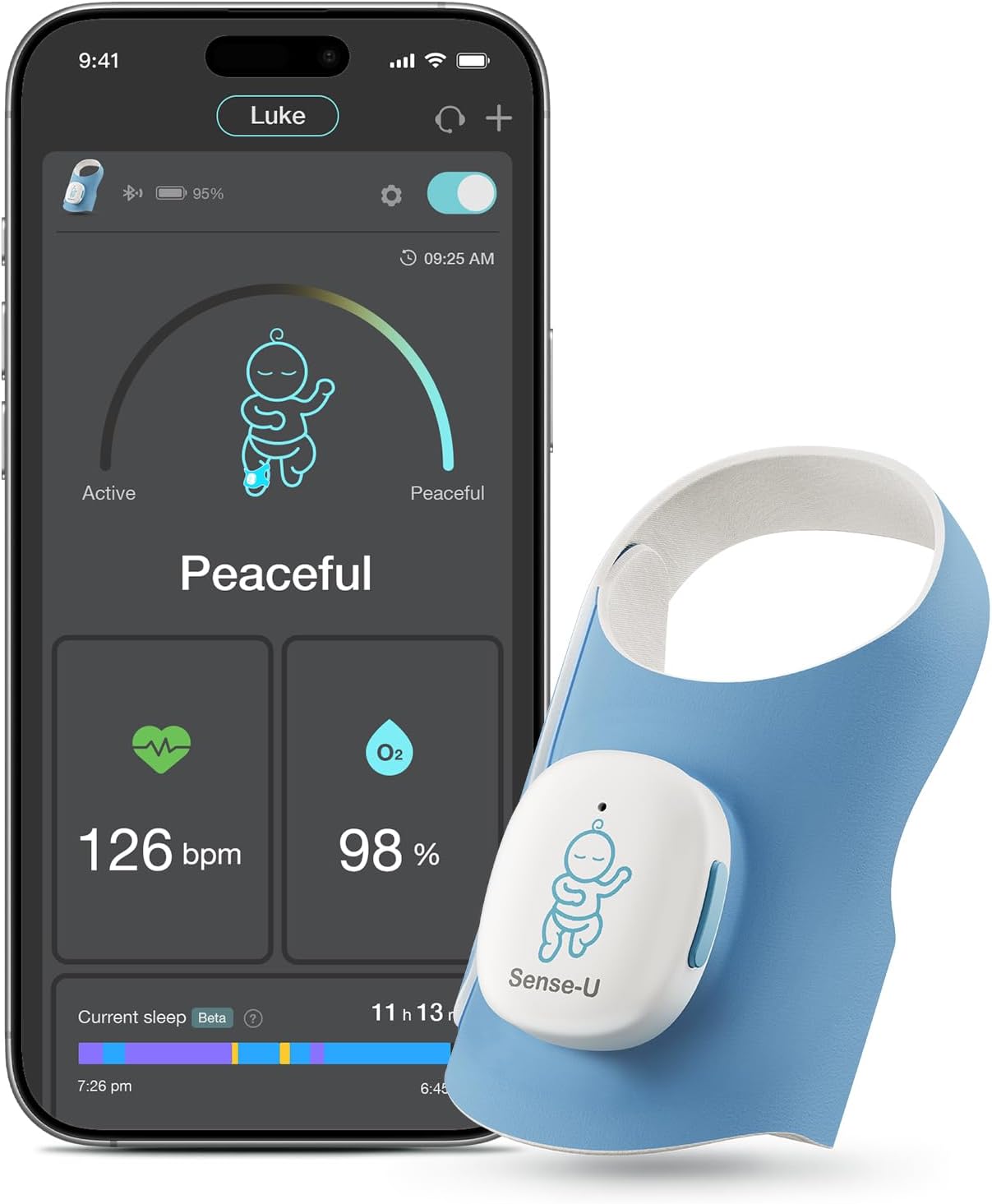 Sense-U Smart Sock Shoe 2 Baby Monitor – Tracks Heart Rate & Sleep Patterns with Transmissive PPG Foot Sensor, for 1–12 Months