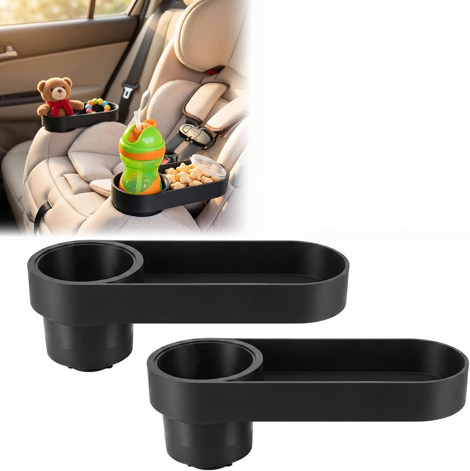 2 Pack Car Seat Snack Tray with Cup Holder Replacement for Safety 1st EverFit & Grow and Go,Detachable Car Seat Cup Holder Tray,Child Travel Tray Car Seat Snack Tray Replacement Accessory