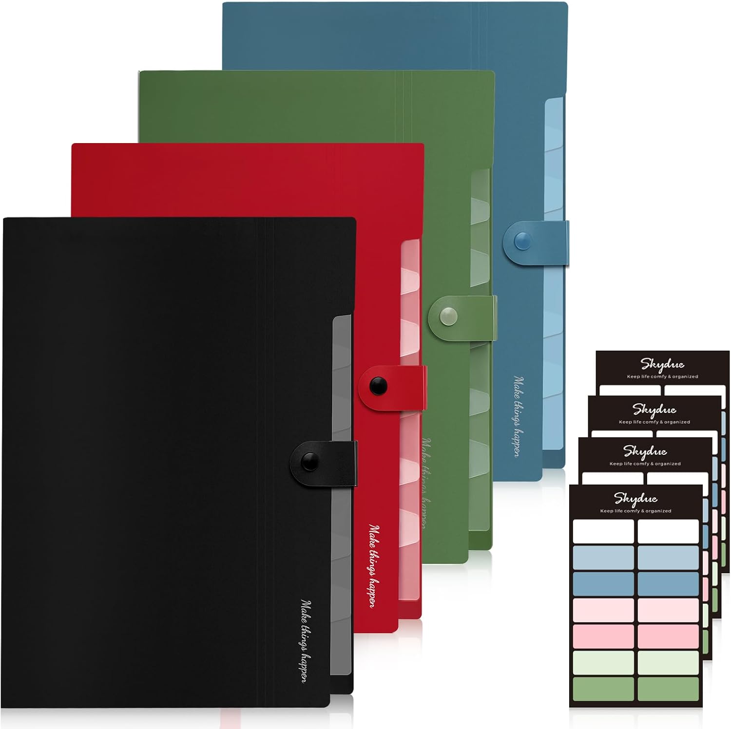 SKYDUE 8 Pockets Accordion File Organizer, Expanding File Folders, Portable Document Paper Organizer, A4 Letter Size, Snap Closure, Pack of 4