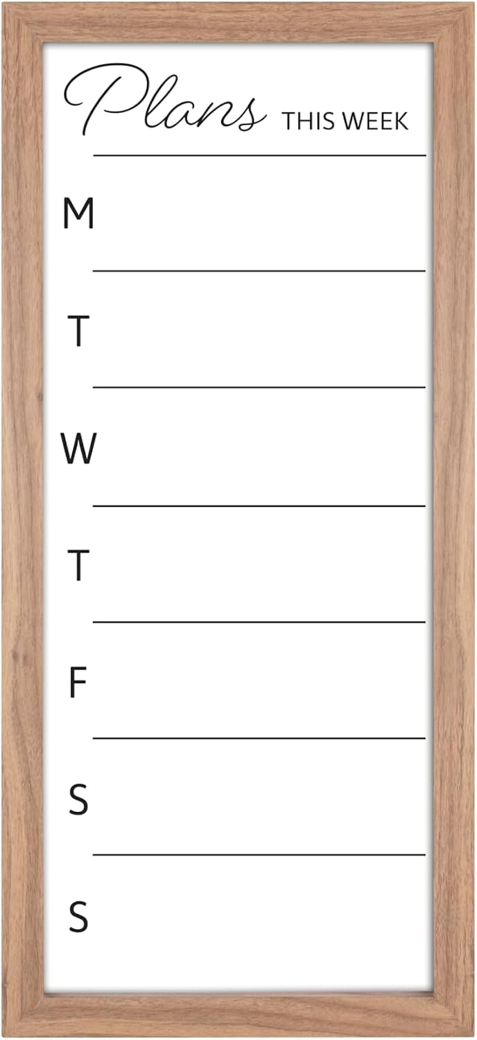 MCS Dry Erase Weekly Planner 11×24 Walnut Framed Calander Whiteboard for Wall, Plan Your Week with Family Weekly Planner for Dinners, Sports, Events & More
