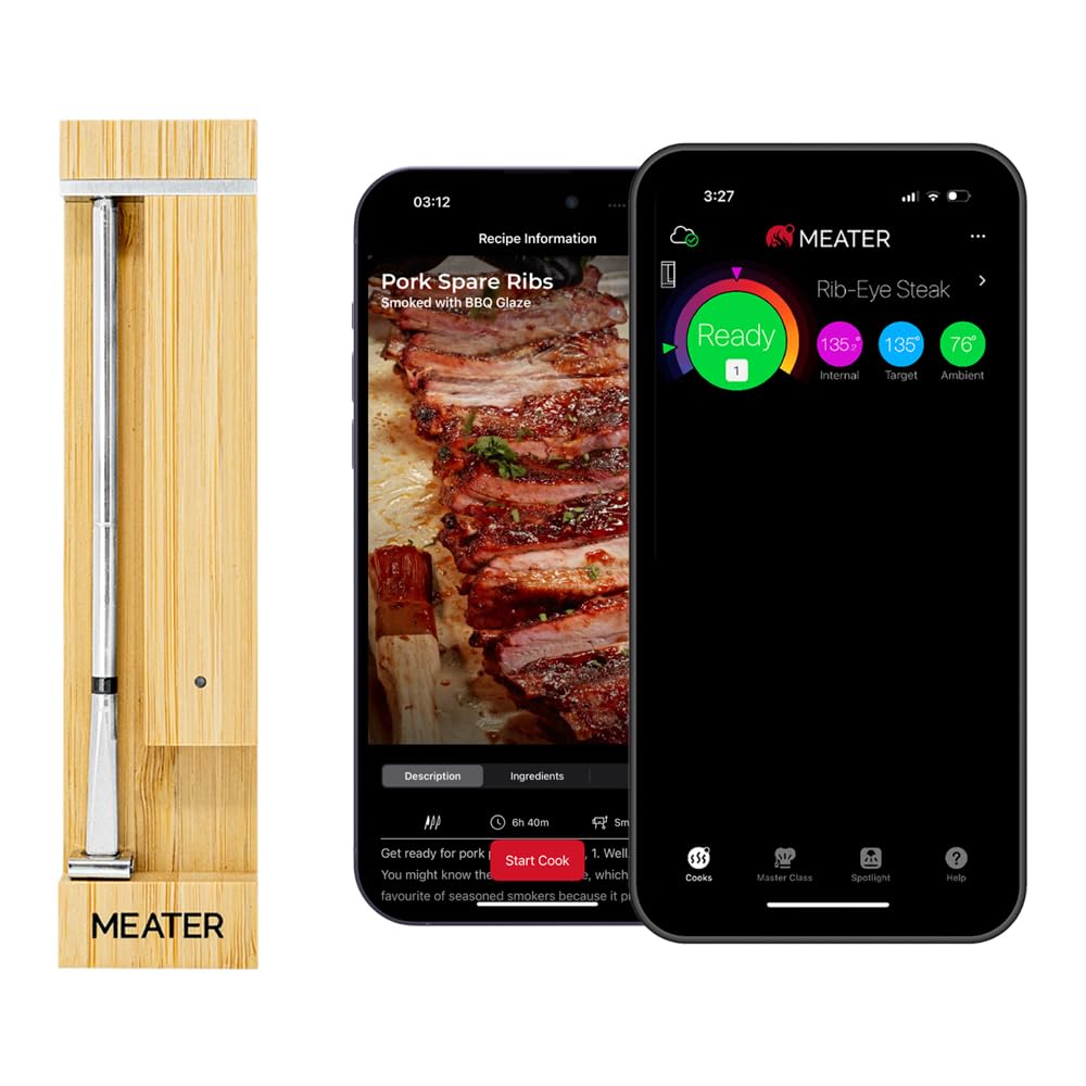 MEATER Pro Smart Meat Thermometer, Honey, Bluetooth, 1000°F, Long Range | 1000°F heat resistance, long range, certified accuracy. For BBQ, oven, grill, smoker, air fryer, deep fryer, sous vide.