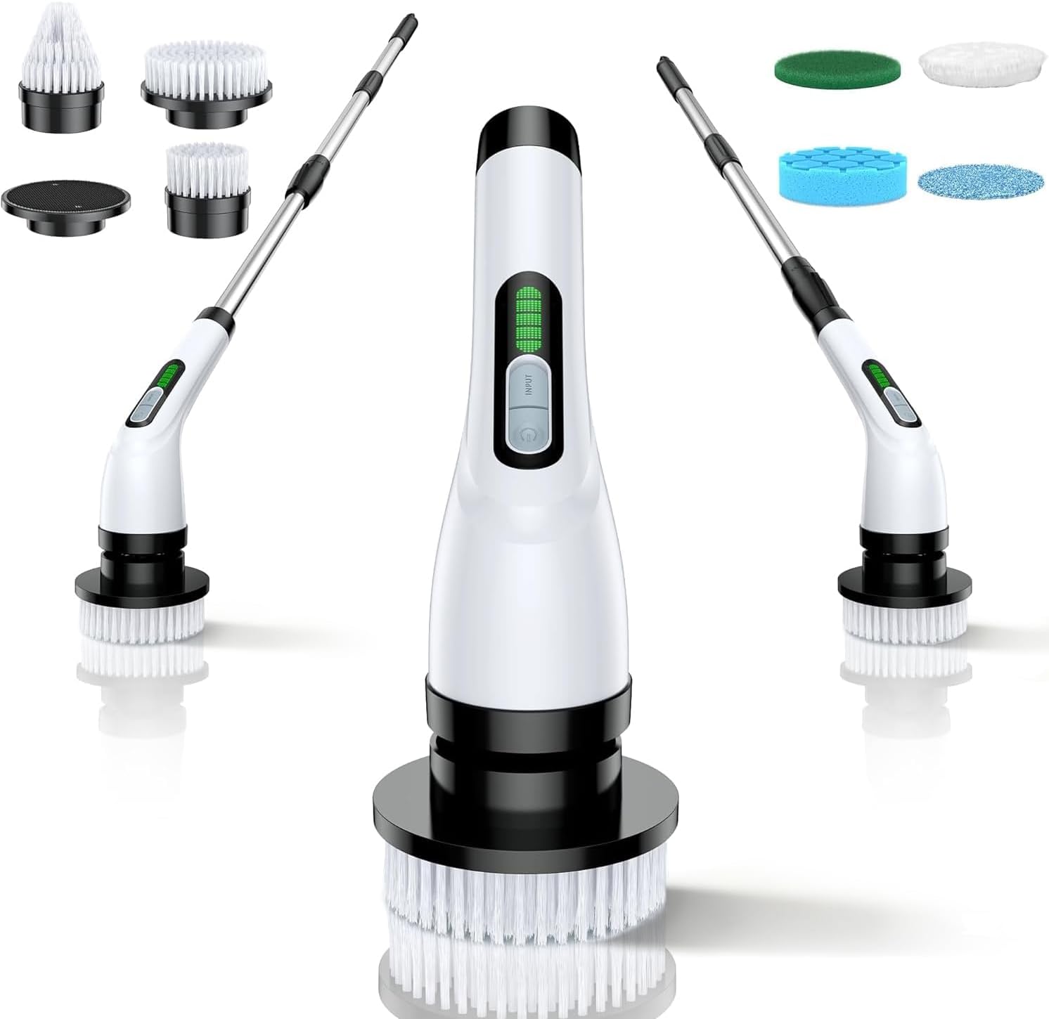 Electric Spin Scrubber for Bathroom: Shower Scrubber with Long Handle | Dual Speed Cordless Power Cleaning Scrub, 7 Brush Heads, IPX7 Waterproof Heavy Duty Cleaner Tools for Tub Tile Grout Wall