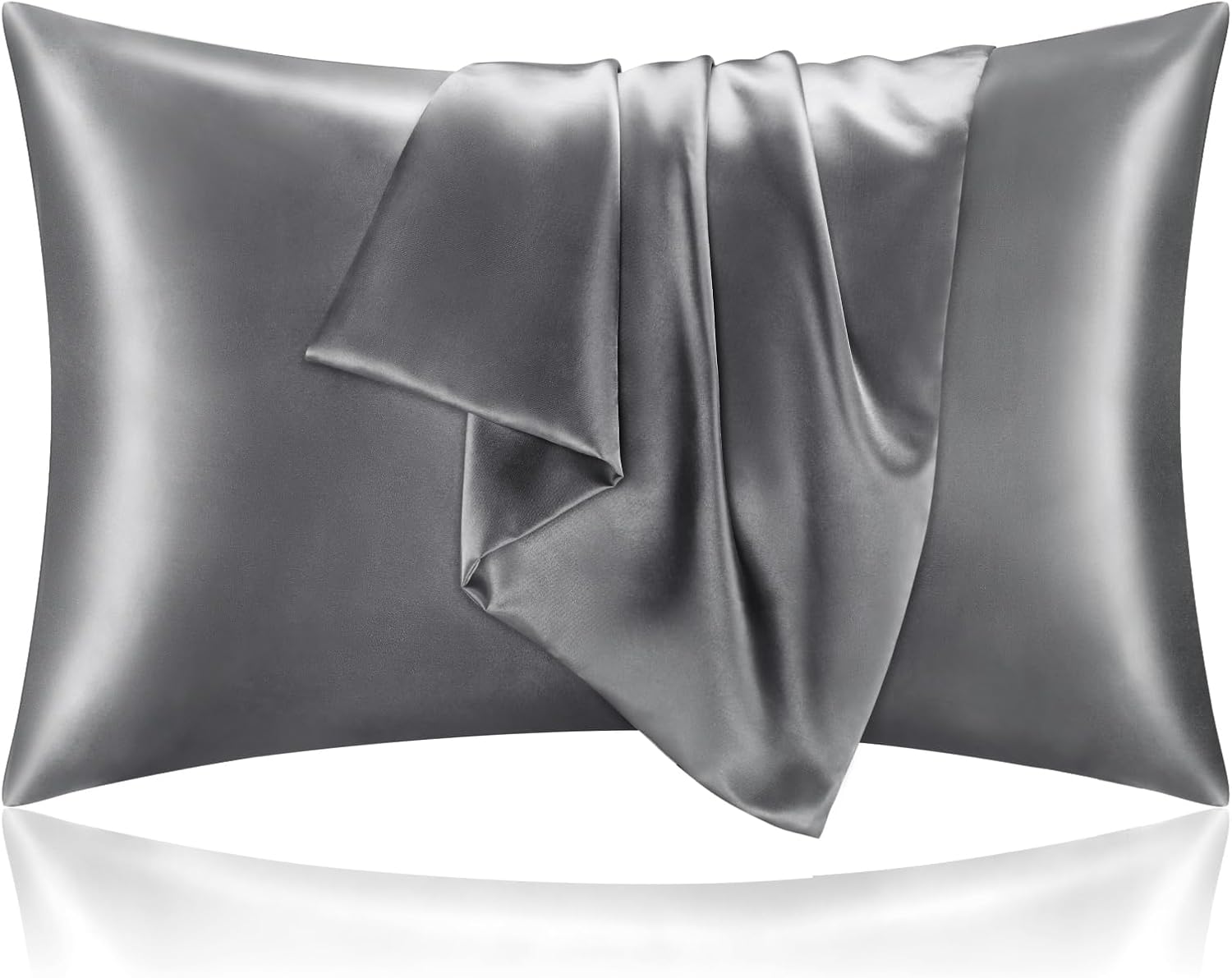 BEDELITE Satin Pillowcases, Queen Size 20×30 Inch, Dark Grey, Set of 2 | Similar to Silk Pillow Cases, Soft and Cooling, Reduces Friction, Gentle on Hair and Skin, Envelope Closure, Women Men Gift