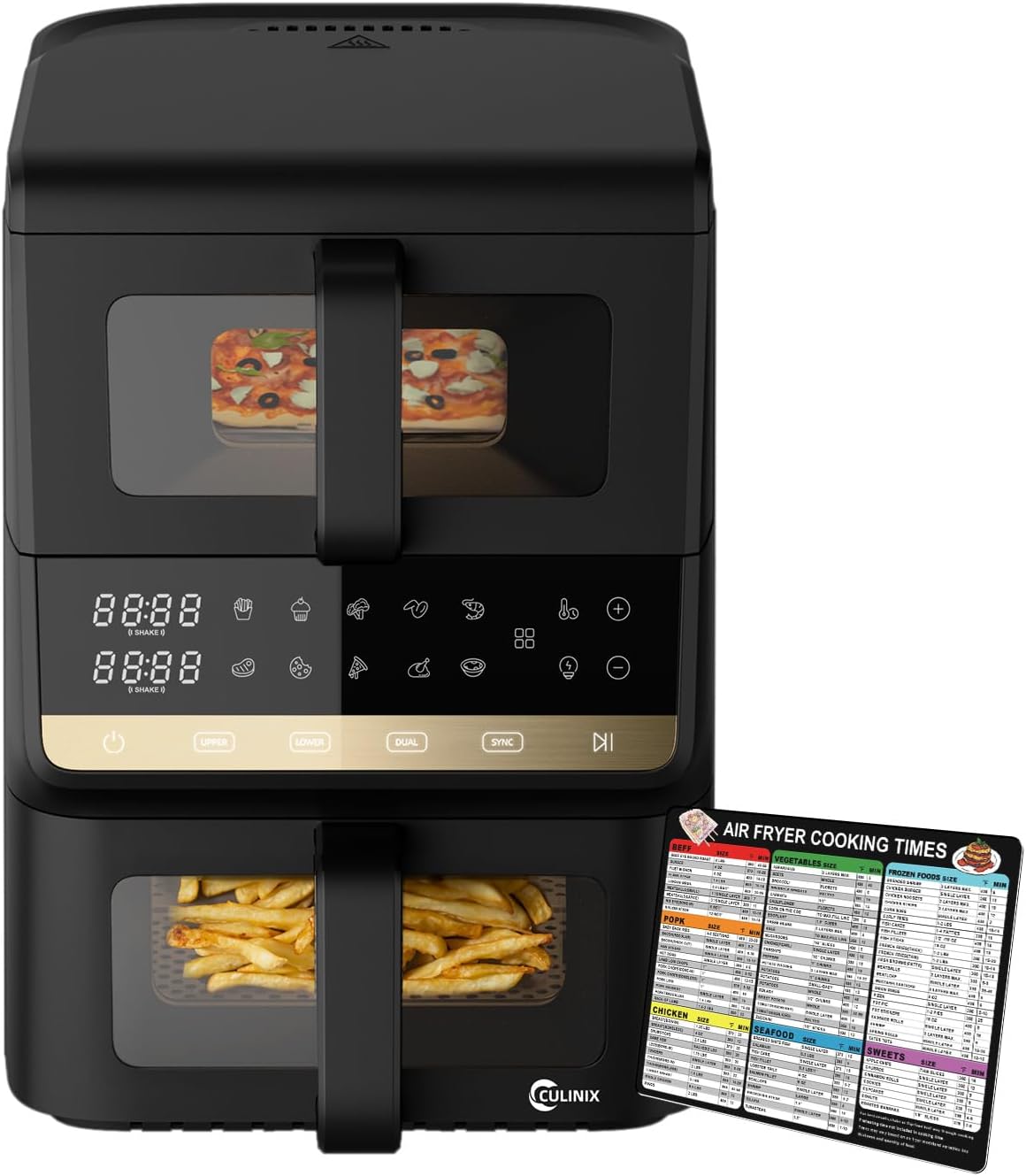 10.5QT Dual-Basket Air Fryer 10-in-1 Vertical Air Fryer with Window | Compact dual-zone air fryer for family cooking, bakes/dehydrates/reheats, dishwasher-safe parts, independent light