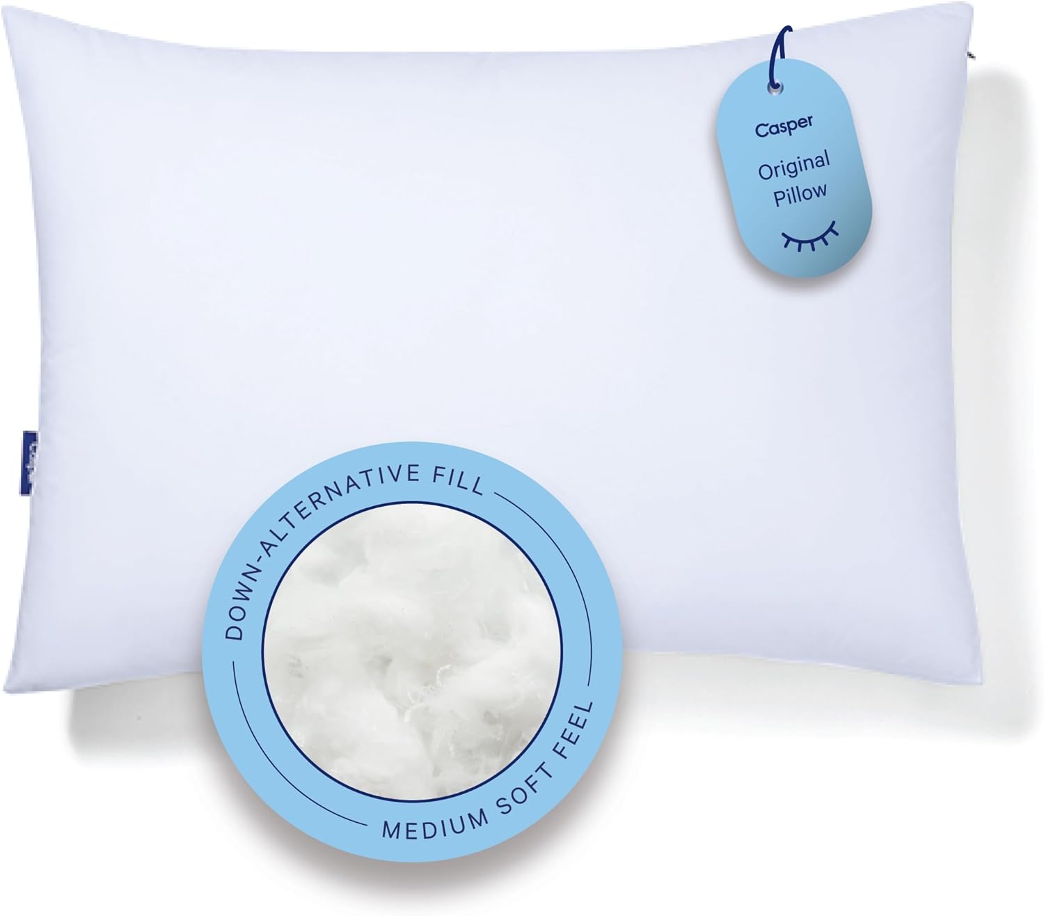 Casper Sleep Original Pillow, Standard Size – Medium Soft Feel, Down-Alternative Fill, Supports Side, Back & Stomach Sleepers, Neck Pain Relief, Machine Washable