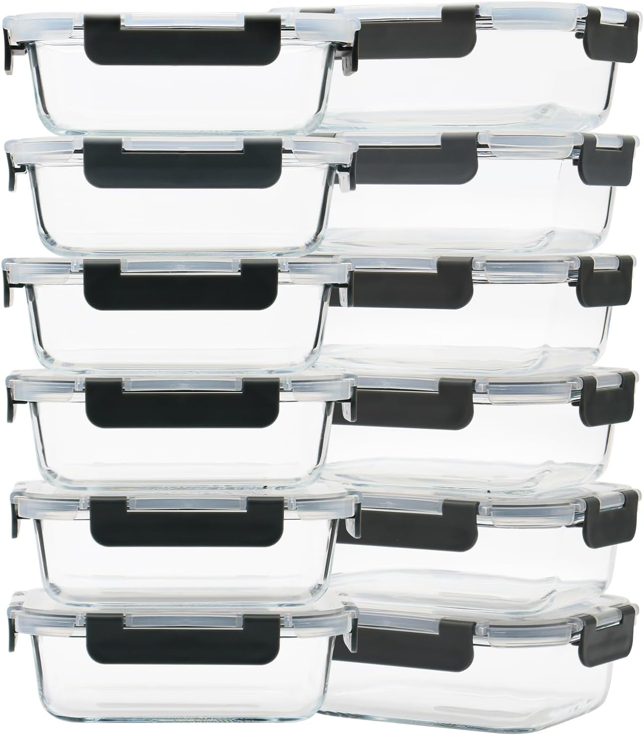 GULFLIN 12 Pack 22oz Glass Meal Prep Containers, Food Storage Containers with Lids, Air-Tight, Leak-Resistant, Freezer to Microwave Safe – Grey Set | Glass Food Storage Containers with Snap Airtight Lids, Dishwasher Safe, Freezer to Microwave Safe