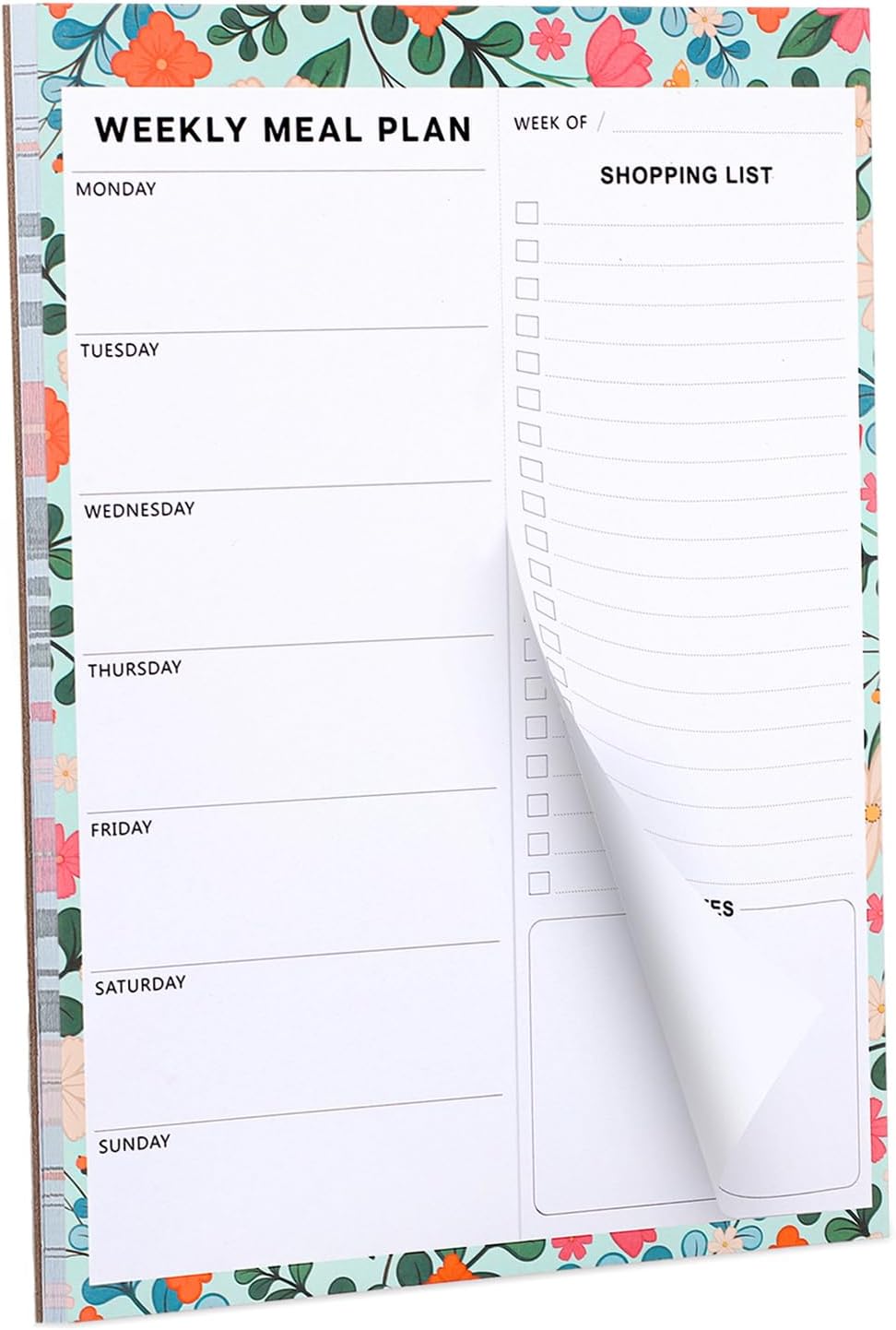 Thboxes 60 Sheets Magnetic Weekly Meal Planner for Fridge, Grocery List Pad | Tear-Off Shopping List, 7 x 10 In, Flower Design, Full Backing Grip, for Meal Prep, Kitchen, Families, Parents, Home Office