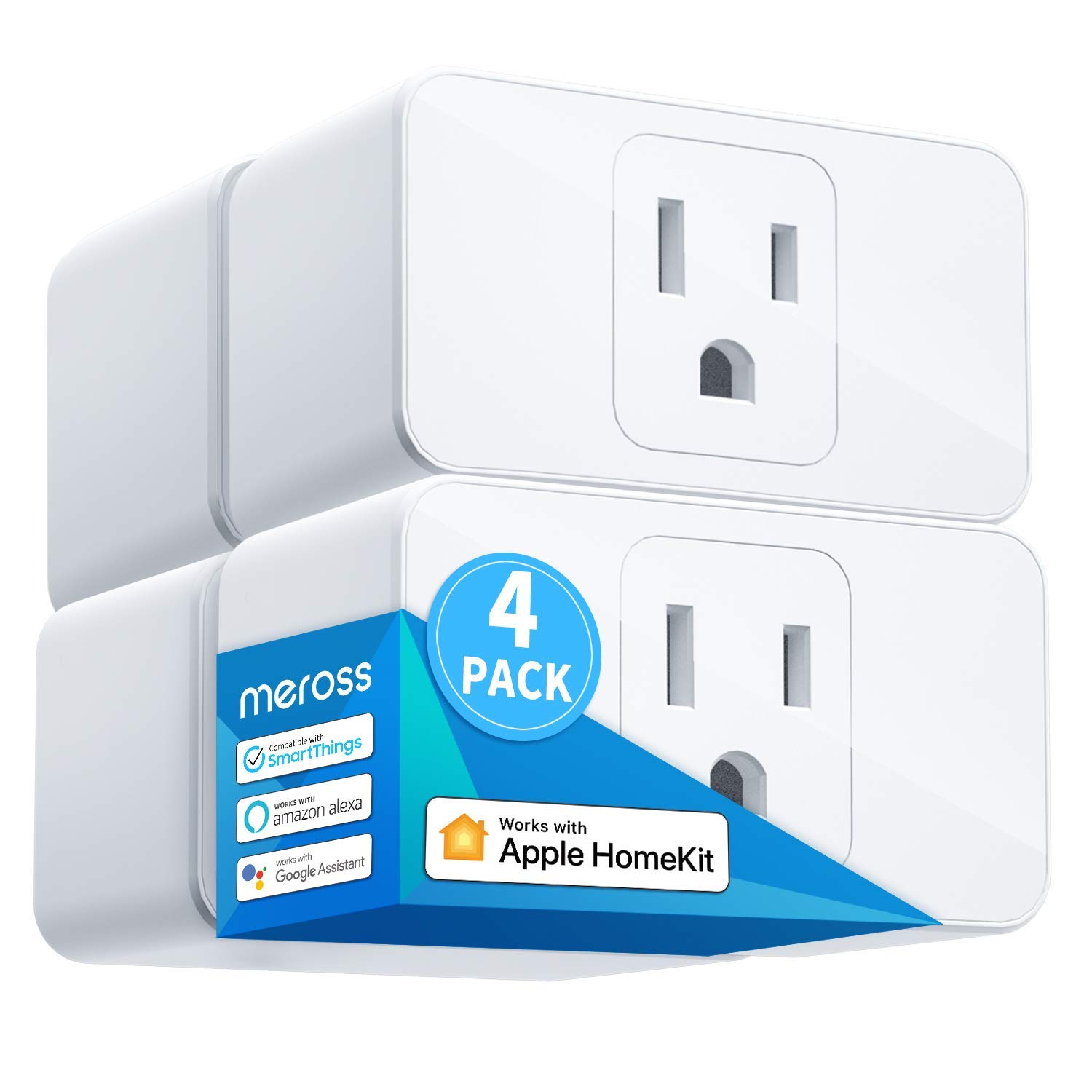 meross Smart Plug 15A, Works with Apple HomeKit, Voice & APP Control 4 Pack | Compatible with Alexa, SmartThings, Google, Offline Control, 1800W 15A ETL Certified, 2.4GHz Wi-Fi, for Bedroom / Lamps / Fan