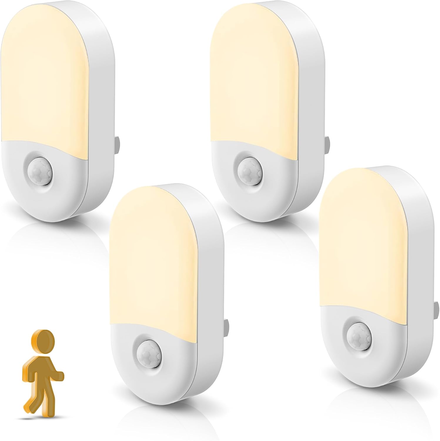 L LOHAS LED Motion Sensor Night Light, Motion Sensor Light Indoor, 30/60LM | Night Lights Plug into Wall Motion Sensor, 3000K Warm White, Motion Activated Nightlights, Kids Adults Bathroom Bedroom 4Pack