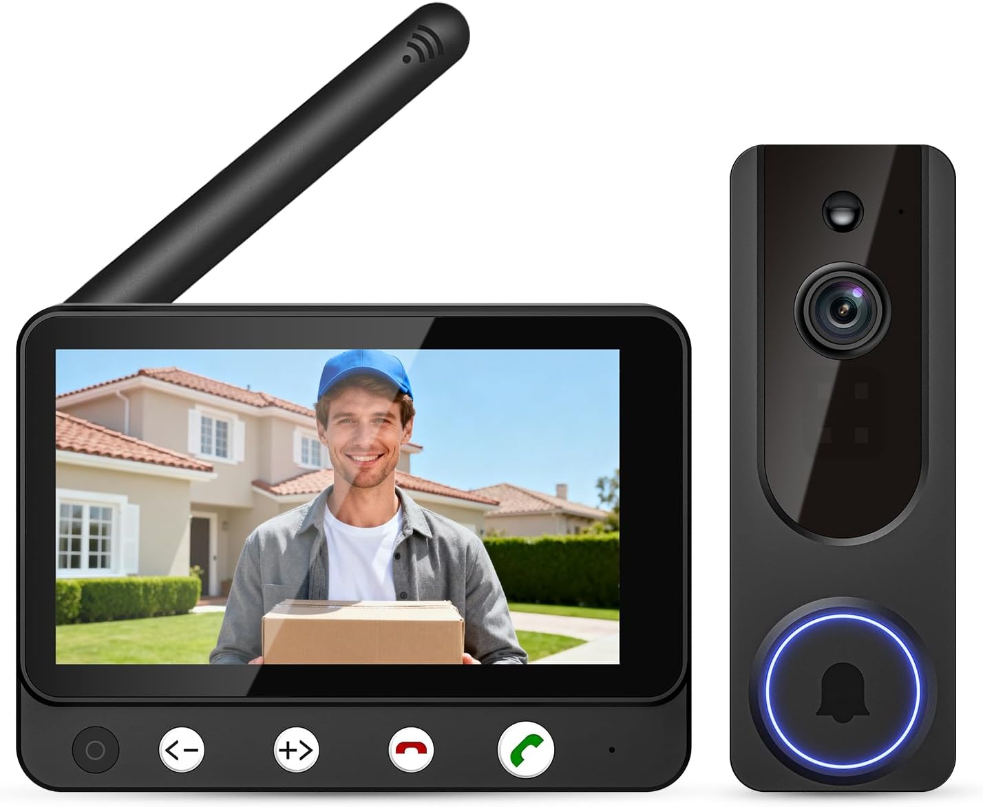 Wireless Doorbell Camera Video Monitor with Display 4.5″ Screen Indoor Visual Base Station, Two Way Talk, Smart AI Motion Detection, Night Vision, Cloud Storage.