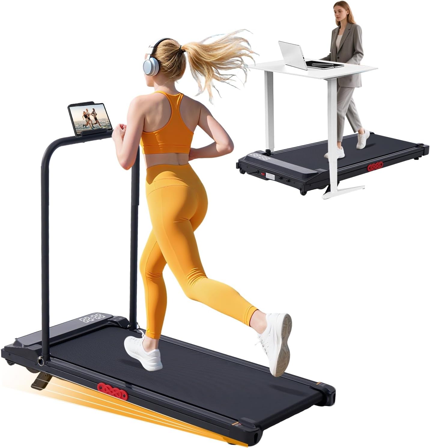 KASSADIN Electric Walking Pad Treadmill with Handle Bar Incline for Home, Portable Walking Pad Treadmill with Handles for Home Small, 3.0HP Mini Under Desk Treadmill for Exercising, 0.6-7.6MPH, 350LB