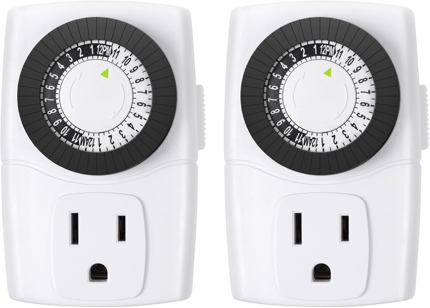 BN-LINK U47 Indoor Mini 24-Hour Mechanical Outlet Timer, 3-Prong, 2-Pack | 30-min intervals; daily repeat; easy dial setup; Indoor Timer for Christmas lights,Lamp,Fan,Fish Tank, ETL, 15A/1875W, 2 Pack