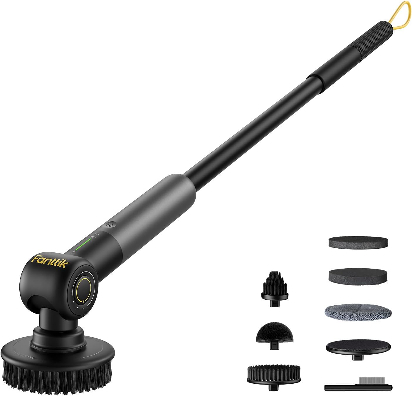 Fanttik Flip G9 Pro Electric Scrubber, VoltiPulse Motor, for Bathroom | Dual-Speed Cleaner with 6 Brush Heads, Adjustable Angle & Extendable Handle, IPX7 Waterproof, Type-C Charge, Black