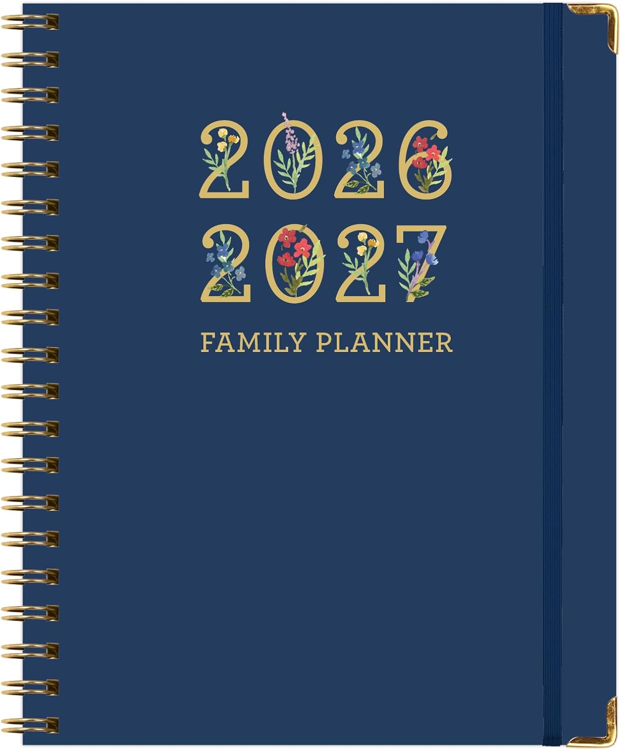 FAMILY PLANNER ORGANIZER – 8.5″ x 11″ Weekly & Monthly Calendar (May 2026-Jun 2027). 5+ People, Meal Planning, Budgeting, Habit Tracker – Hardcover, Household Schedule Organizer for Parents, Kids, & Caregivers (Navy Gold Numbers)