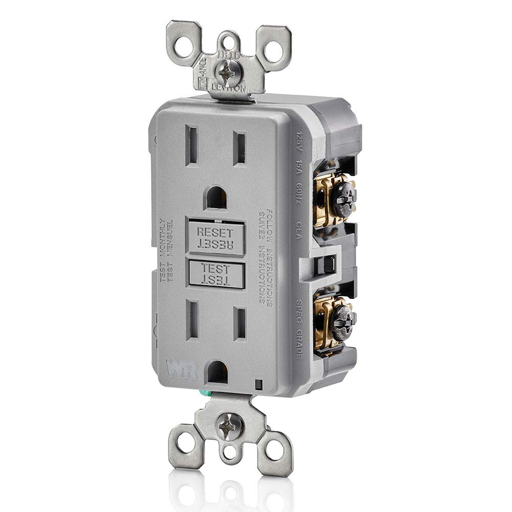 Leviton GFCI Weather-Resistant Outlet, 15 Amp, Self Test, Tamper-Resistant with LED Indicator Light, Outdoor Locations, GFWT1-GY, Gray
