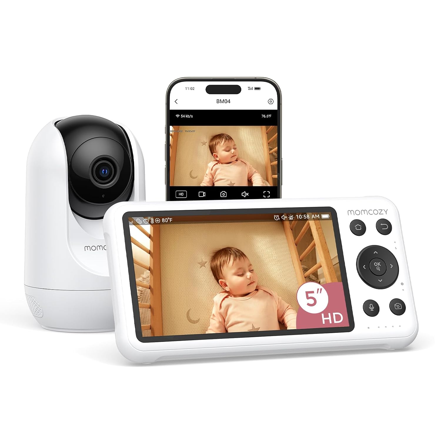 Momcozy Smart WiFi Baby Monitor with Camera and Audio,5″ 1080P & Wall Mount | Electric Safe Fence, Motion & Sound & Cry Detection, Night Vision, 5000mAh Battery, 2-Way Talk, Photo & Video Recording, BM04