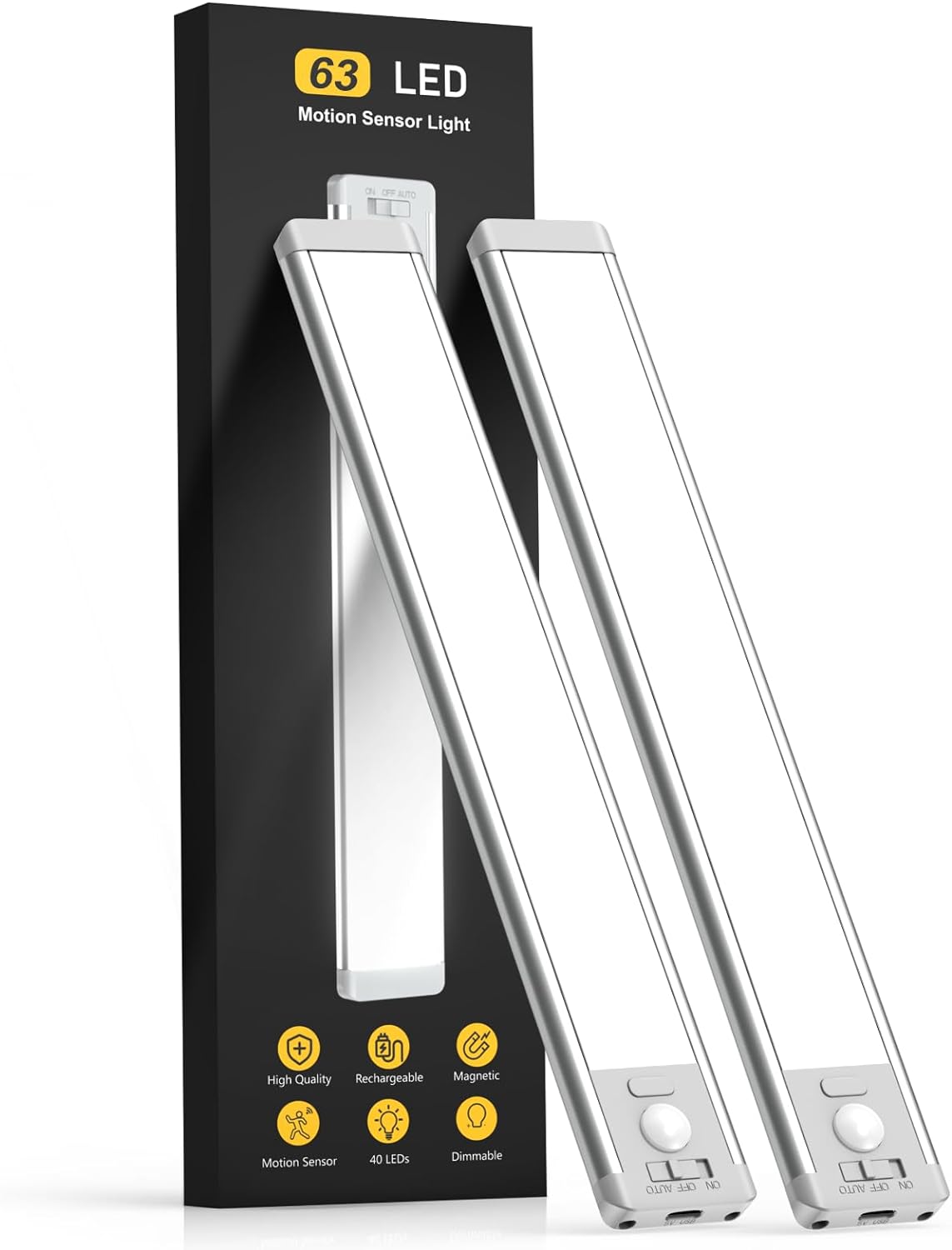 Under Cabinet Lighting, 14.7″ Rechargeable Motion Sensor Light Indoor, 2 Pack Magnetic Dimmable Closet Lights, Wireless Under Counter Lights for Kitchen, Stairs,Hallway
