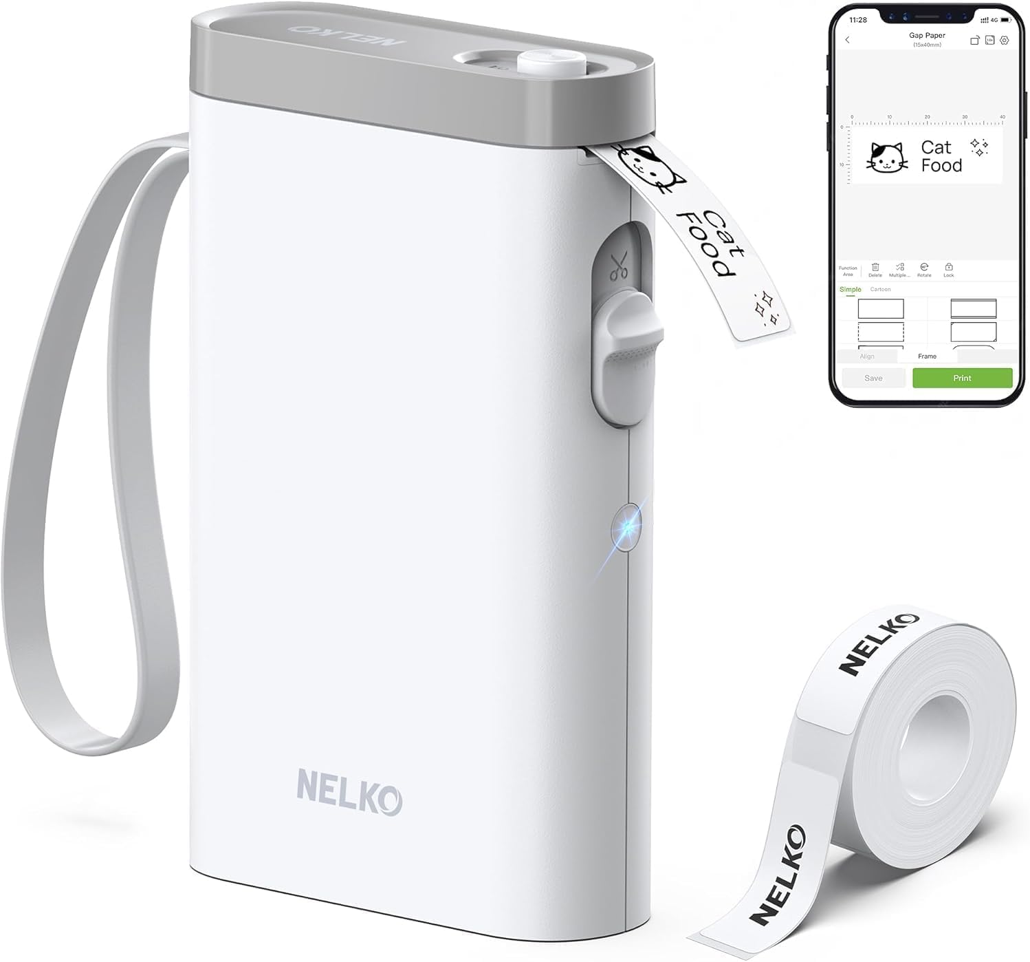 Nelko P21 Label Maker Machine with Tape, Bluetooth Label Printer, White | Creative App & Multiple Templates, Inkless Printing, Built-in Cutter, Ideal for School, Teacher Supplies, Office, and Home