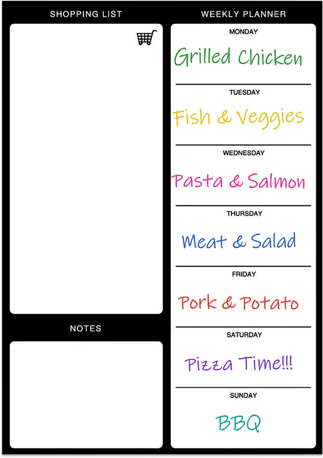 Magnetic Weekly Meal Planner, Fridge Dry Erase Menu Board (B) | 8 x 12 inch dry erase whiteboard with strong magnetic backing for weekly menus, notes, grocery lists, families and roommates