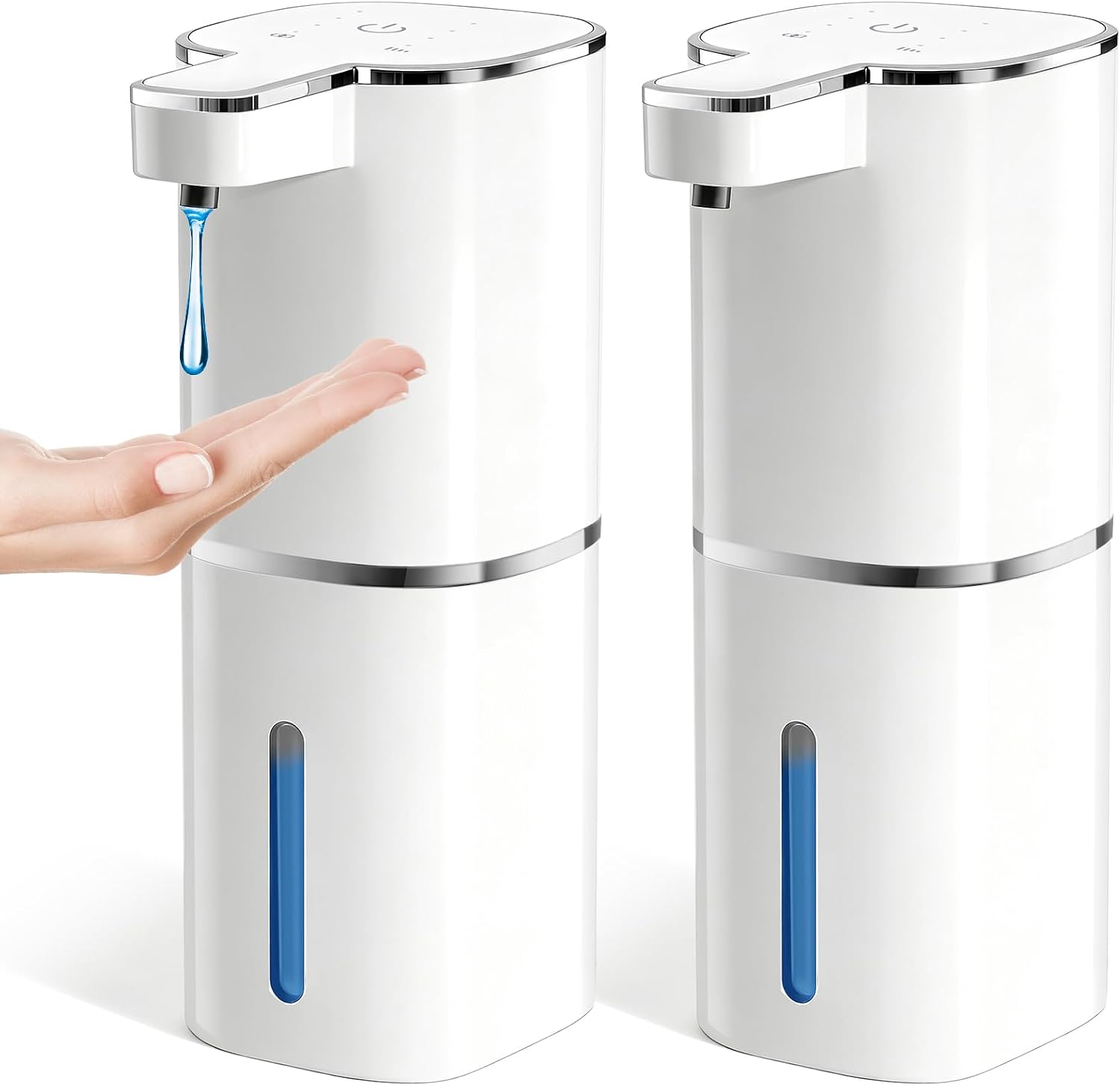 RYTOXILO Automatic Soap Dispenser Touchless, 2 Pack White Auto Soap Dispensers for Bathroom and Kitchen, 15 Fl Oz Plastic Electric Hands Free Dish Liquid Dispensers Wall Mount with 1200 mAh Battery | Touchless, Hands-Free