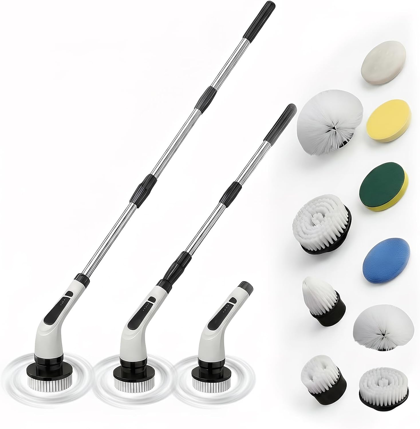 Electric Spin Scrubber – Ditch the Scrubbing! Long Handle Shower Scrubber with 9 Replaceable Heads & 2 Speed Cordless Brush in Modern White!