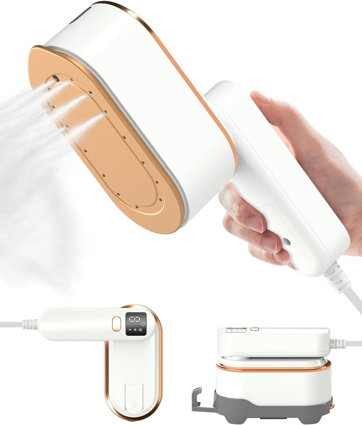 Travel Steamer Iron for Clothes – 1200W Handheld Size Portable Travel Steamer, 3 Steam Levels Clothes Steamer with LCD Screen, 10S Fast Heat-up Steamer for Dress Shirt Home Travel (White)