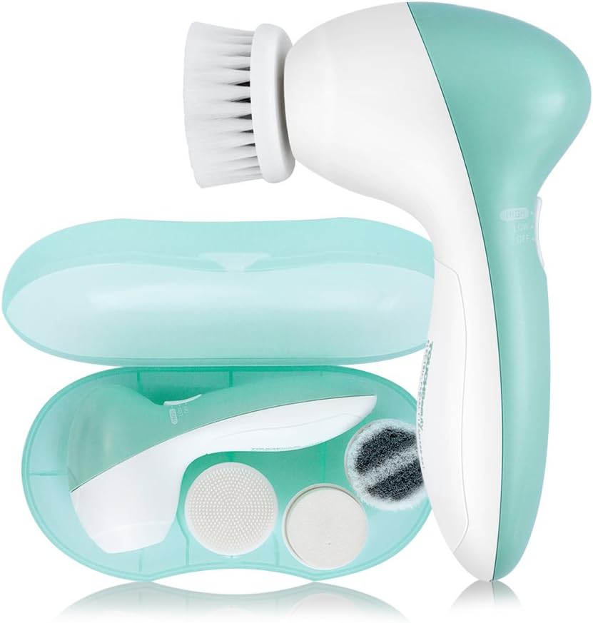Gentle Electric Facial Cleansing Brush for Sensitive Skin, Silicone Face Scrubber with 3 Replacement Heads & Travel Case, 2 Speeds Adjustable, IPX7 Waterproof Face Brush for Deep Cleaning, Exfoliation