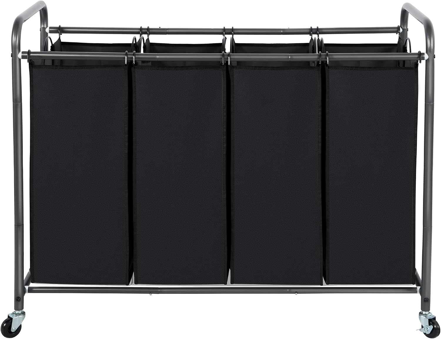 STO STO Laundry Sorter 4 Section, 4 Bag Clothes Hamper, Rolling Laundry Cart Basket with Heavy Duty Lockable Wheels and Removable Bag for Laundry Room, Bedroom, Closet, Black