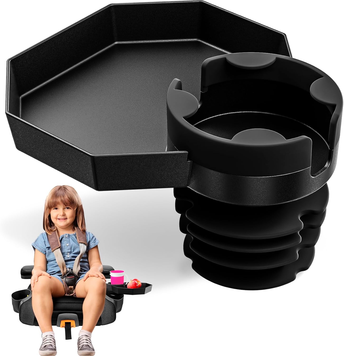 Kids Travel Tray – Large Base – Car Seat and Car Cup Holder Tray – Tray for Snacks, Entertainment, Toys – Includes Cup Holder – Fits Most Car Seats | Fits most car seats; snack, toy & activity tray with cup holder for kids on road trips & travel