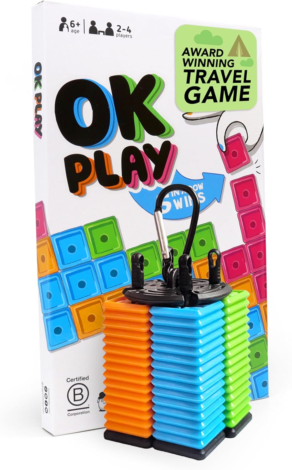 Big Potato Games OK Play Waterproof Travel Tile Game for Kids and Adults | Get 5 in a Row to Win, Learn in 10 Seconds, Waterproof Game, Clips to Your Bag, 2-4 Players, Pool and Beach Fun