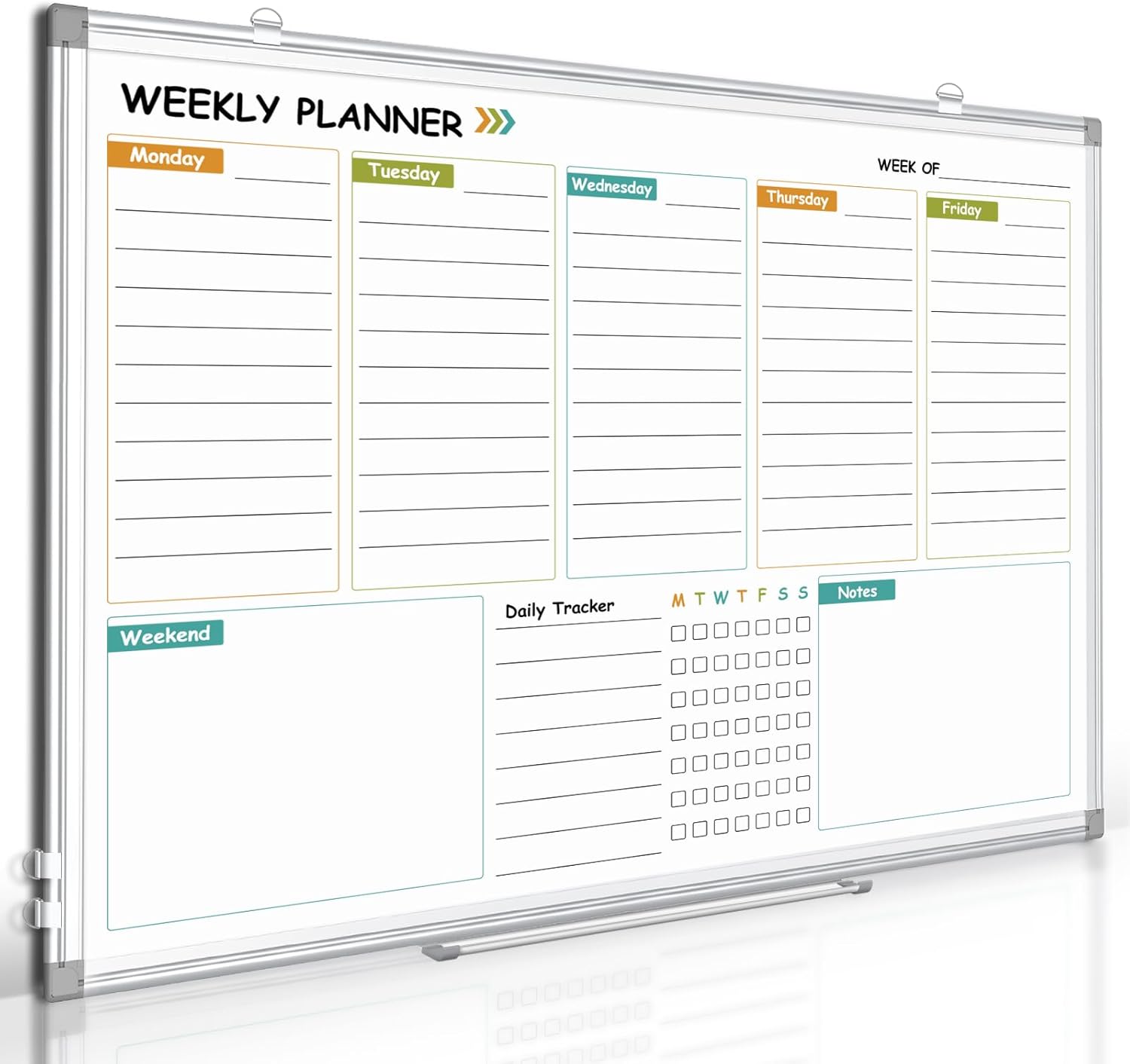 Weekly Dry Erase Calendar Whiteboard with Corkboard, 24″ x 18″, Silver | Magnetic, White Board Cork Board Combo, Double Sided, Wall Mounted, Aluminum Frame, for Home, Office, Kitchen, Dorm