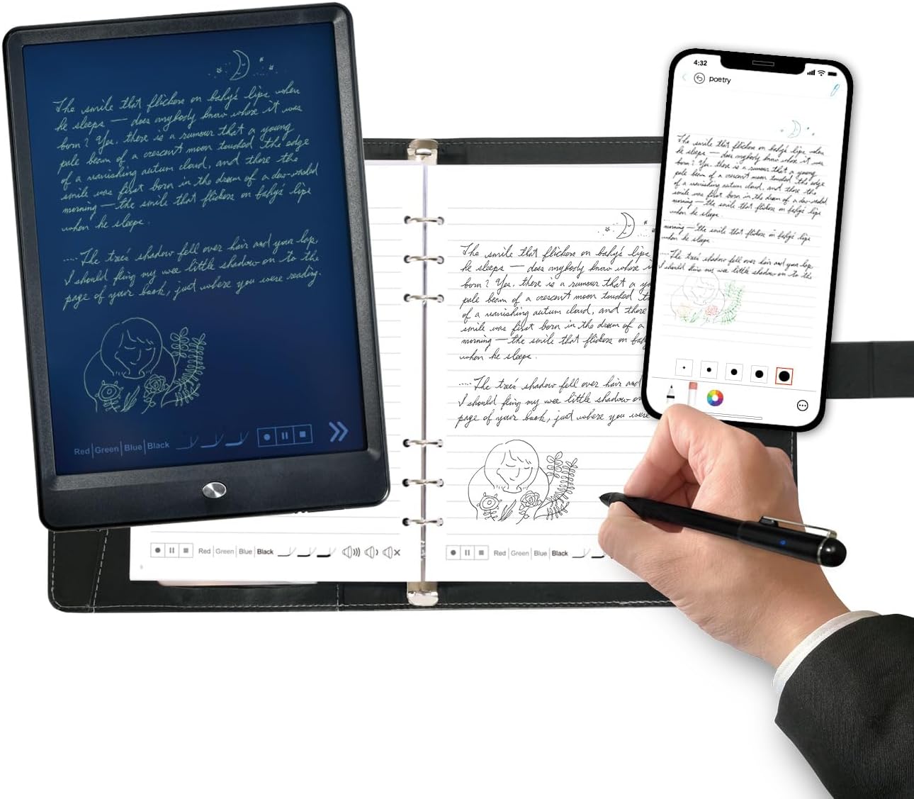 Smart Pen for Note Taking with Digital Smart Notebook and Writing Board, Real-time Sync for Digitizing,Convert to Text,Storing,Sharing Paper Notes via APP on Smartphone(Android and iOS)
