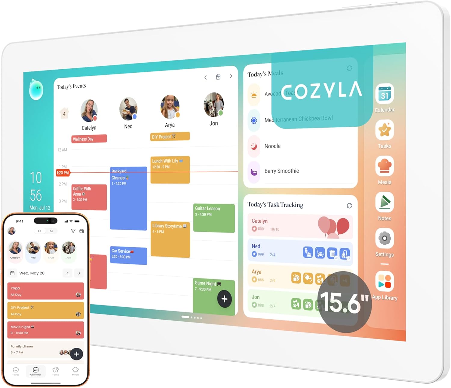 Calendar Plus 2: 15.6″ Smart Digital Calendar with Google Play Store | Customizable Dashboard, Electronic Touch Screen Wall Planner with Voice Agent, Chore Chart＆Reward, Meal Planner & Desk Stand