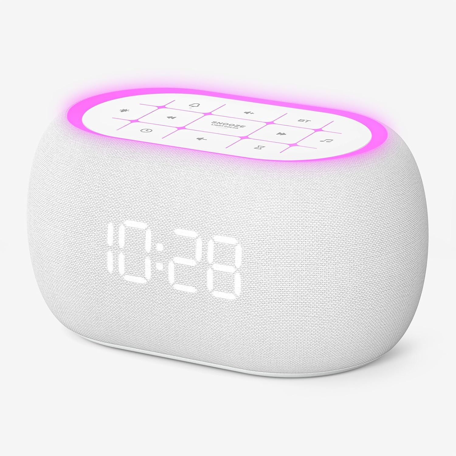 ANJANK White Noise Sound Machine Alarm Clock with Hi-Fi Bluetooth Speaker, 21 Soothing Sounds/7 Night Lights, 0-100% Dimmer/Sleep Timer/Volume Control, Soother for Adults Kids Sleeping, Bedroom, White