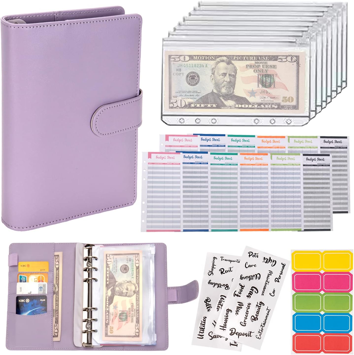 NICOOTH Budget Binder A6 Money Saving Binder with Zipper Cash Envelopes | Budget Planning Savings Plan Expense Tracking Money Management