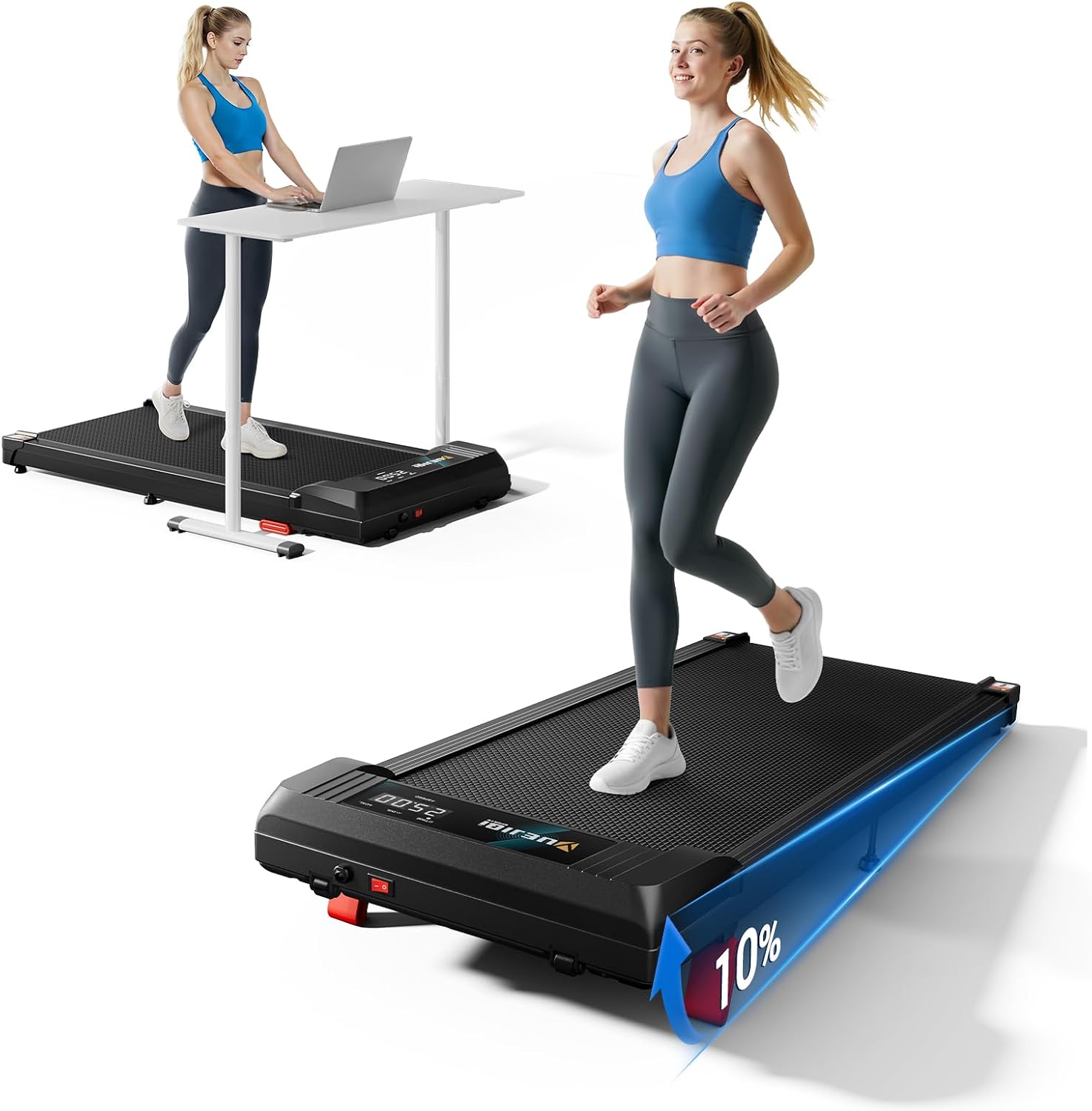 Walking Pad with Incline, Under Desk Treadmills for Home | 10% Incline, 4.0 Mph, Portable Office Treadmill, 280 Lbs Capacity, Remote Control, Led Display, Quiet Motor, Space-Saving
