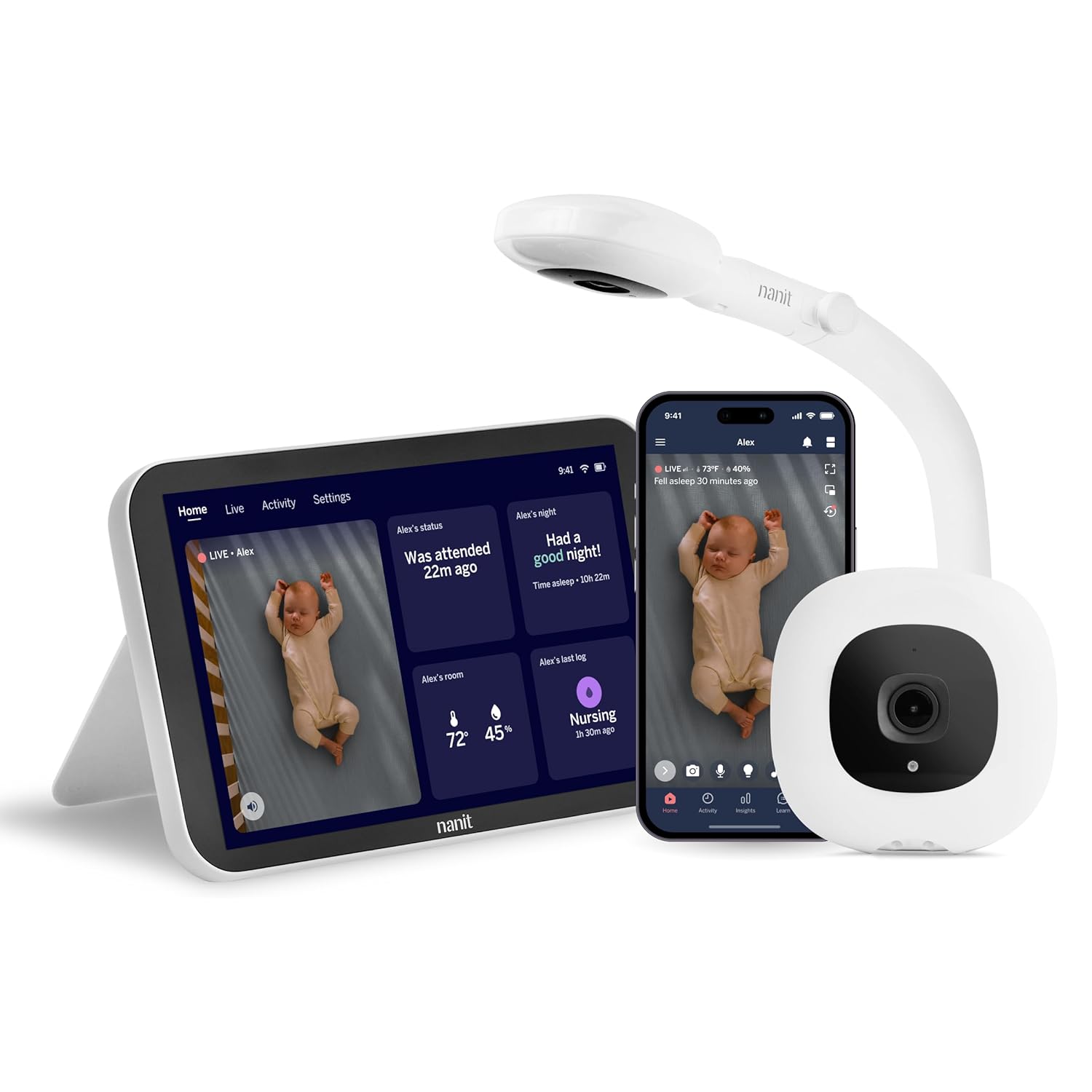 Nanit Smart Baby Video Monitor System with Floor Stand & 8″ Display Screen | Crystal-clear video, Real-time notifications, Sleep insights