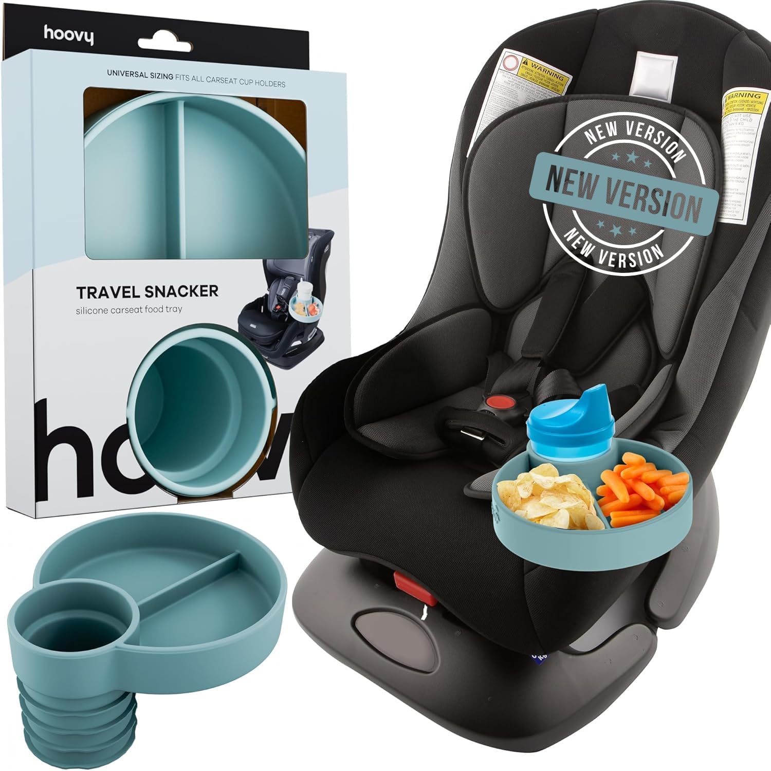 Silicone Cup Holder Tray for Car Seat, Booster Seat, Stroller – Carseat Snack Trays for Kids Travel – Cup Holders Food Tray – Sharkskin 1 Pack