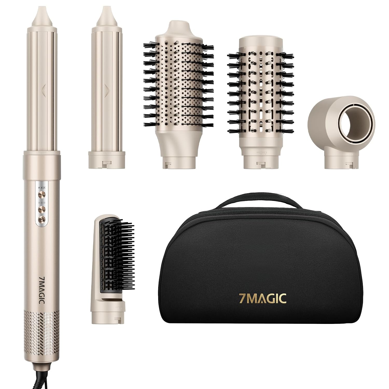 7MAGIC 6 in 1 Multi Hair Styler Dryer Brush High Speed Ionic Hair Tool Gold | 110,000 RPM Motor, Auto-Wrap Curlers, Fast Drying, 5 Million Negative Ions, Ceramic Coating, Curling Volumizing Straightening