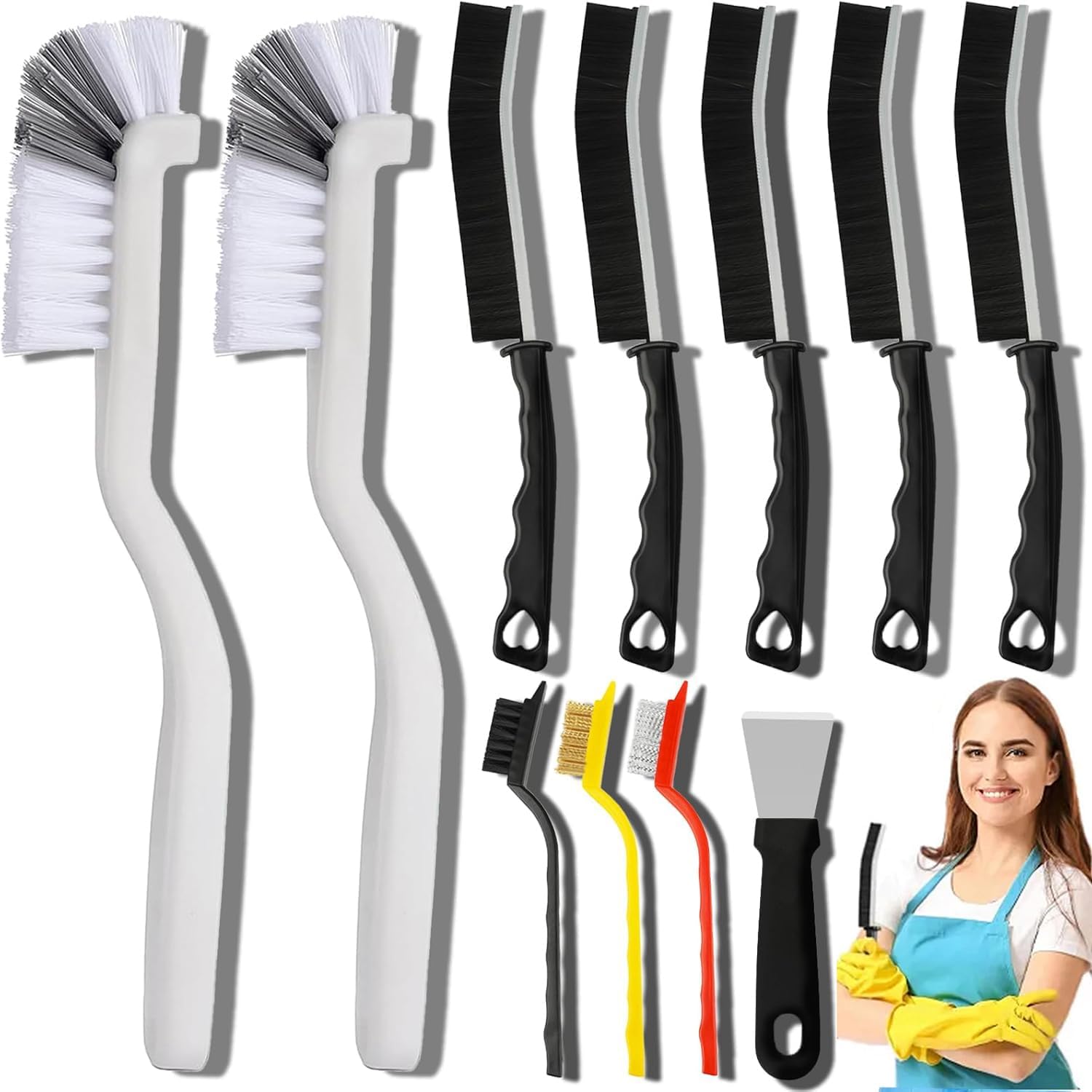 11PCS Crevice Cleaning Brush Set – Hard Bristle Crevice Cleaning Brush Tool, Multifunctional Gap Scrub Brush for Home, Bathroom, Kitchen, Window Track, Bathtub, Vehicle, Faucets, Bowl, Teapot, Cup Use