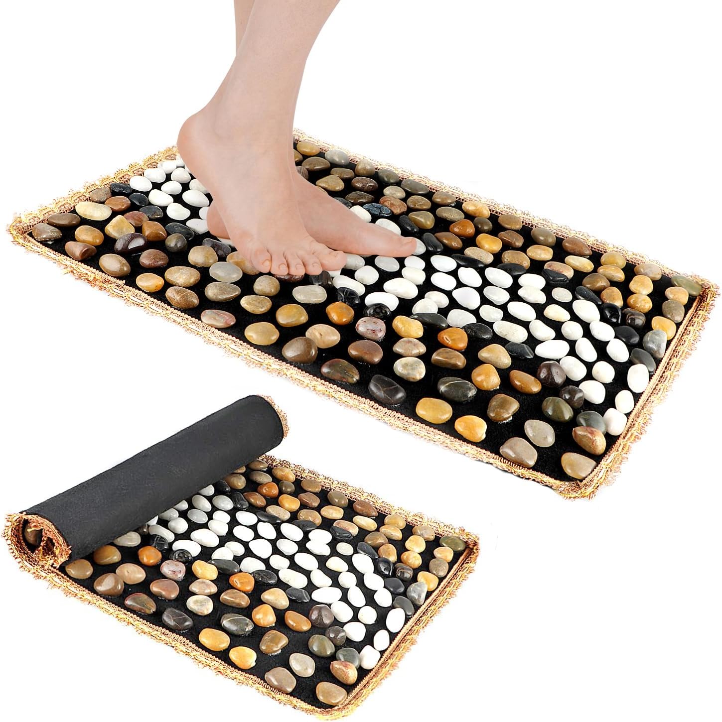 Pebbles Massage Mat, Reflexology Foot Massager, Cobblestones Foot Acupressure Pad for Tired Feet Relaxation (23.6″×15.7″)