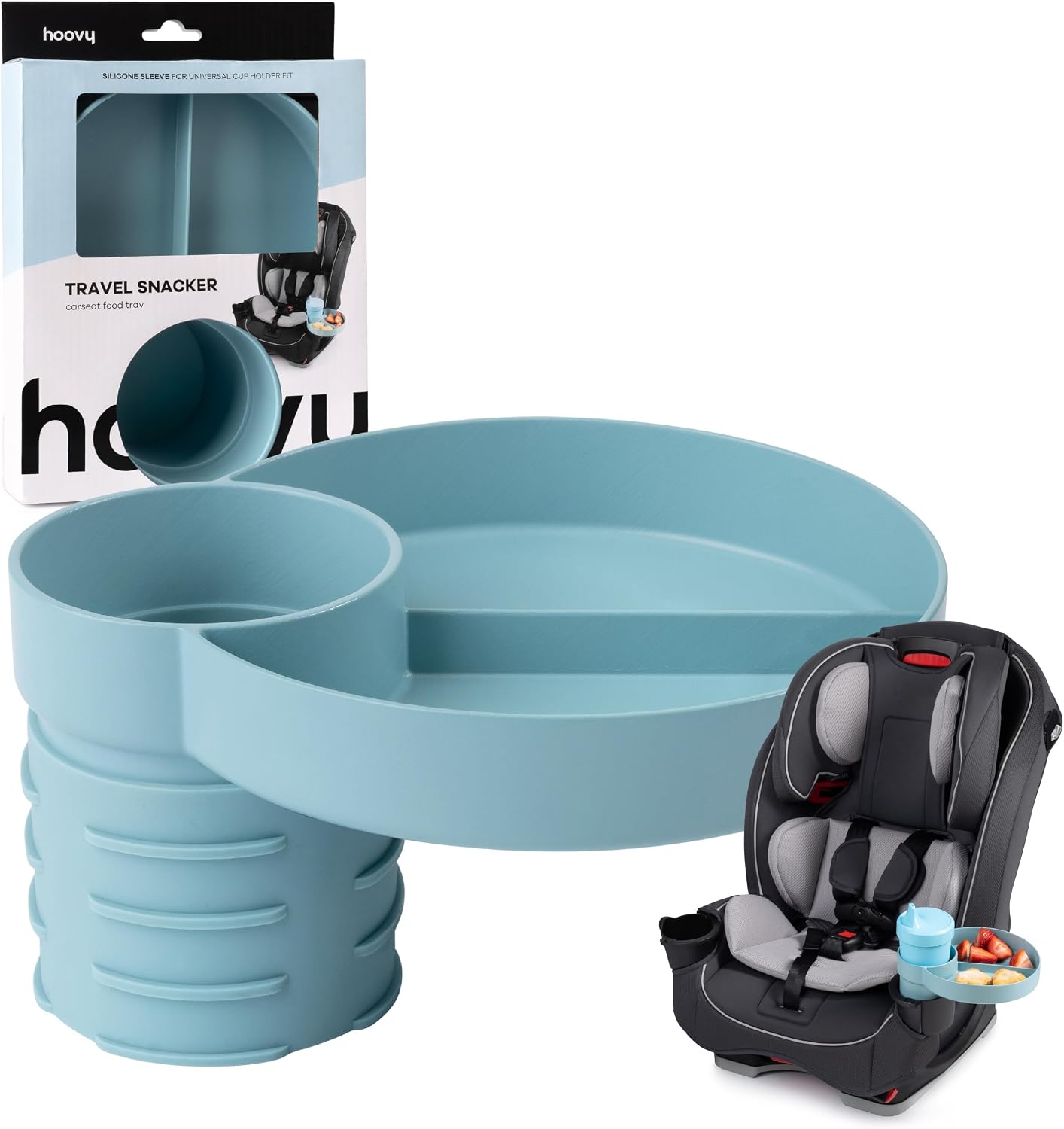 Plastic Cup Holder Tray for Car Seat, Booster Seat, Stroller – Carseat Cup Holder Snack Tray – Car Seat Tray for Kids Travel – Toddler Car Seat Accessories – Sharkskin 1 Pack