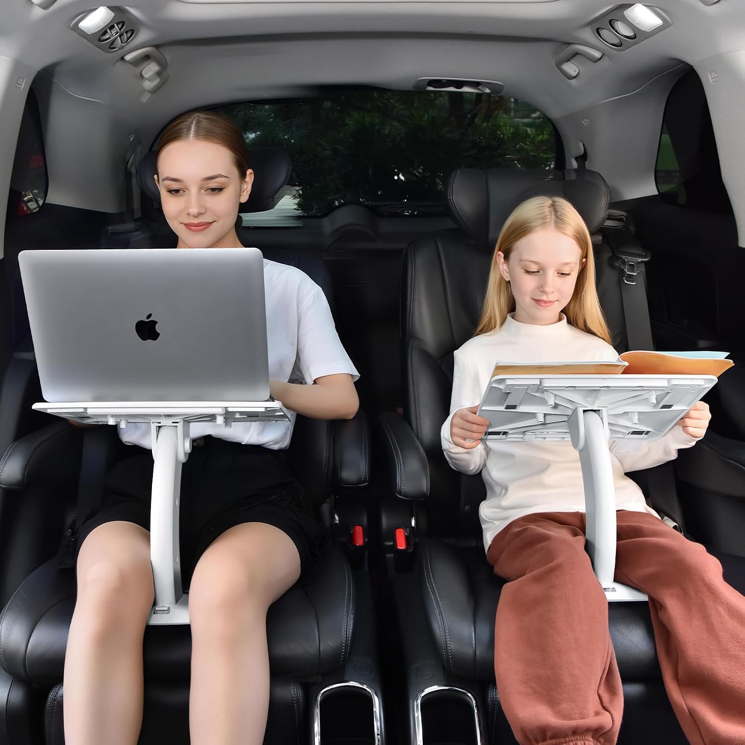 Car Seat Tray Table, Adjustable Travel Tray for Kids/Adults, Car Lap Desk for Laptop Computer Tablet Book, Front Passenger/Rear/Driver Seat Food Eating, Essentials Accessories for Long Trips