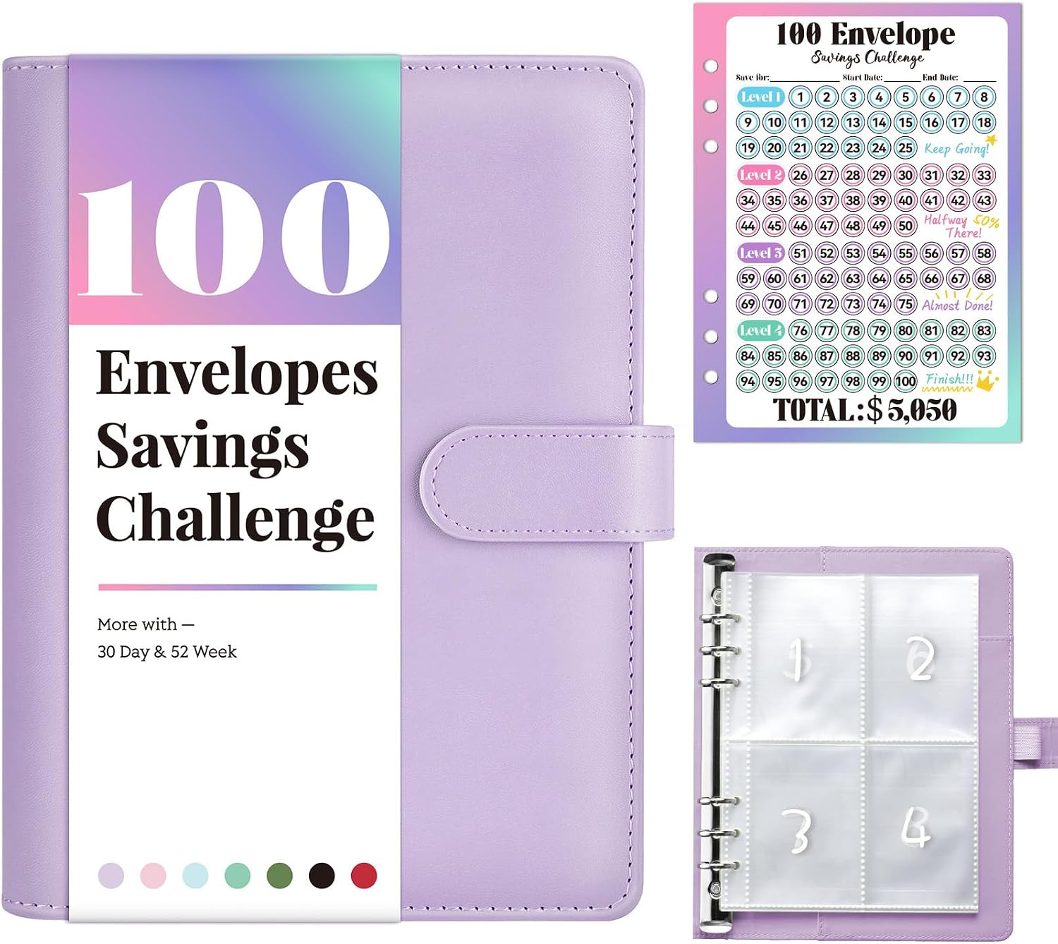 Sooez 100 Envelopes Money Saving Challenge, Savings Challenges Book | Money Saving Binder with Envelopes & Challenge Tracker, Motivational Process to Save $5050, Money Saving Binder 100 Pocket